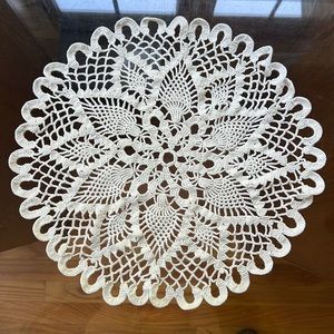 Hand Crochet Doily, 14.5” Diameter, NWOT